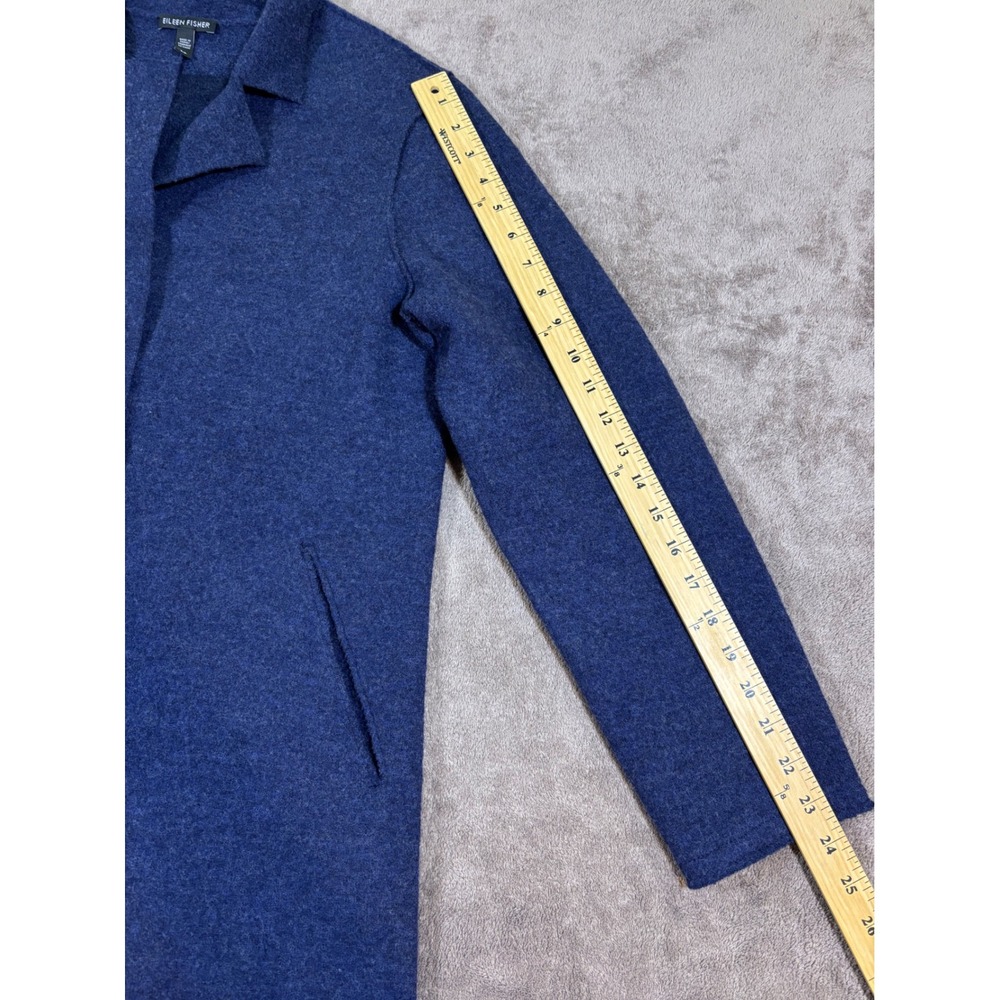Eileen Fisher Women Blue Wool Notched Lapel Button Front Sweater Coat Size S - Picture 5 of 7